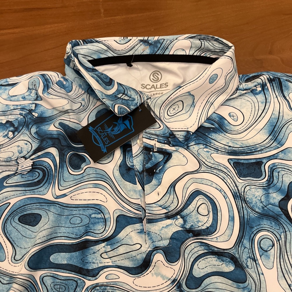 Scales Golf Polo Shirt Big And Tall Size 3XL Geometric Print Blue And White